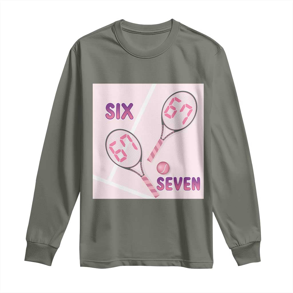 Funny Six Seven Tennis Meme Long Sleeve Shirt Valentine For Women TS12 Military Green Print Your Wear