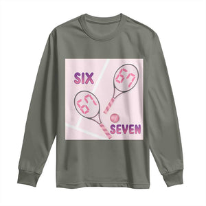 Funny Six Seven Tennis Meme Long Sleeve Shirt Valentine For Women TS12 Military Green Print Your Wear