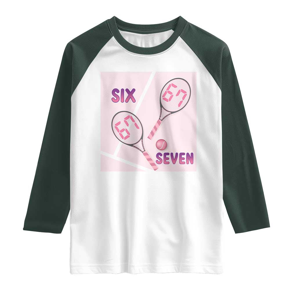 Funny Six Seven Tennis Meme Raglan Shirt Valentine For Women TS12 White Dark Forest Green Print Your Wear