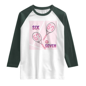 Funny Six Seven Tennis Meme Raglan Shirt Valentine For Women TS12 White Dark Forest Green Print Your Wear