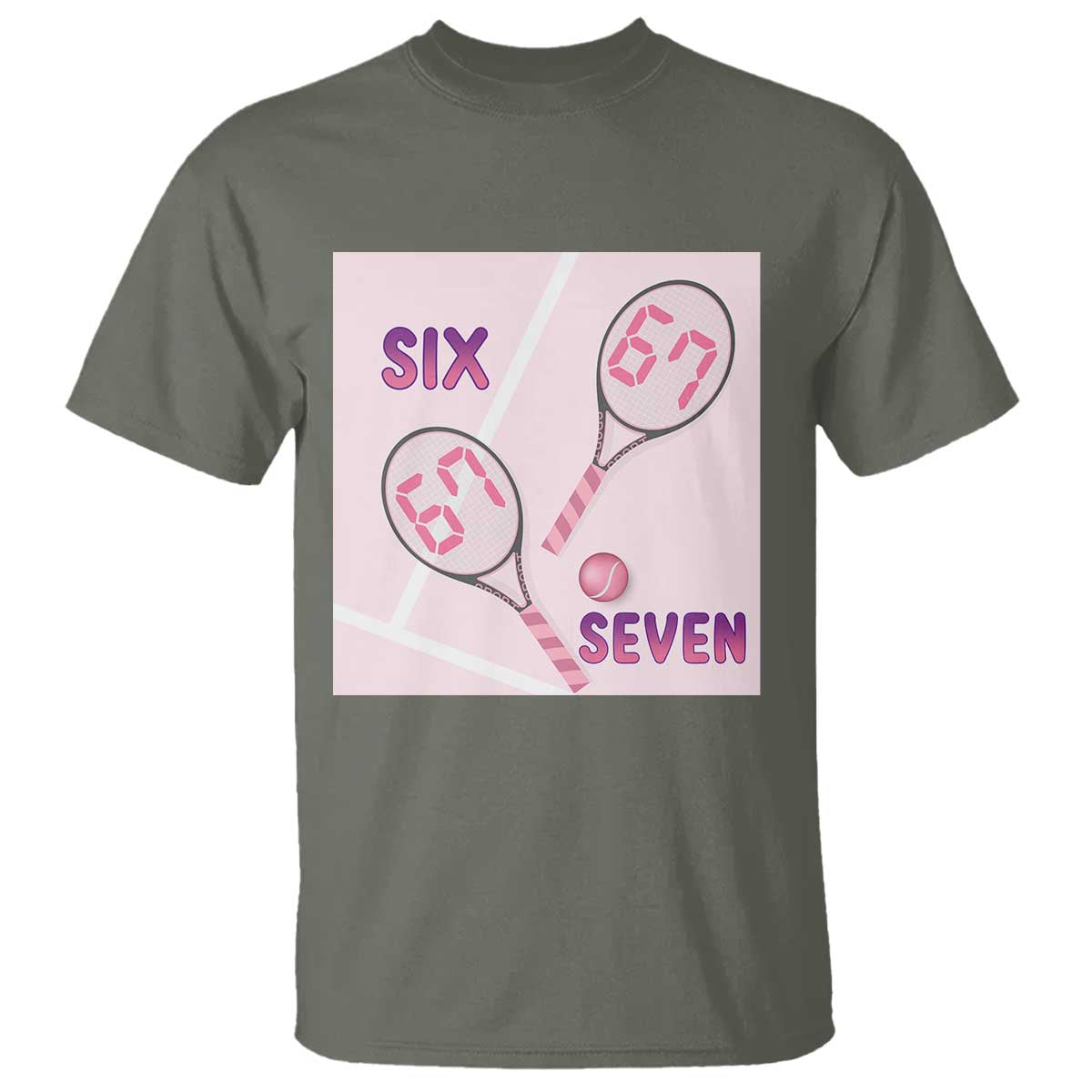 Funny Six Seven Tennis Meme T Shirt Valentine For Women TS12 Military Green Print Your Wear