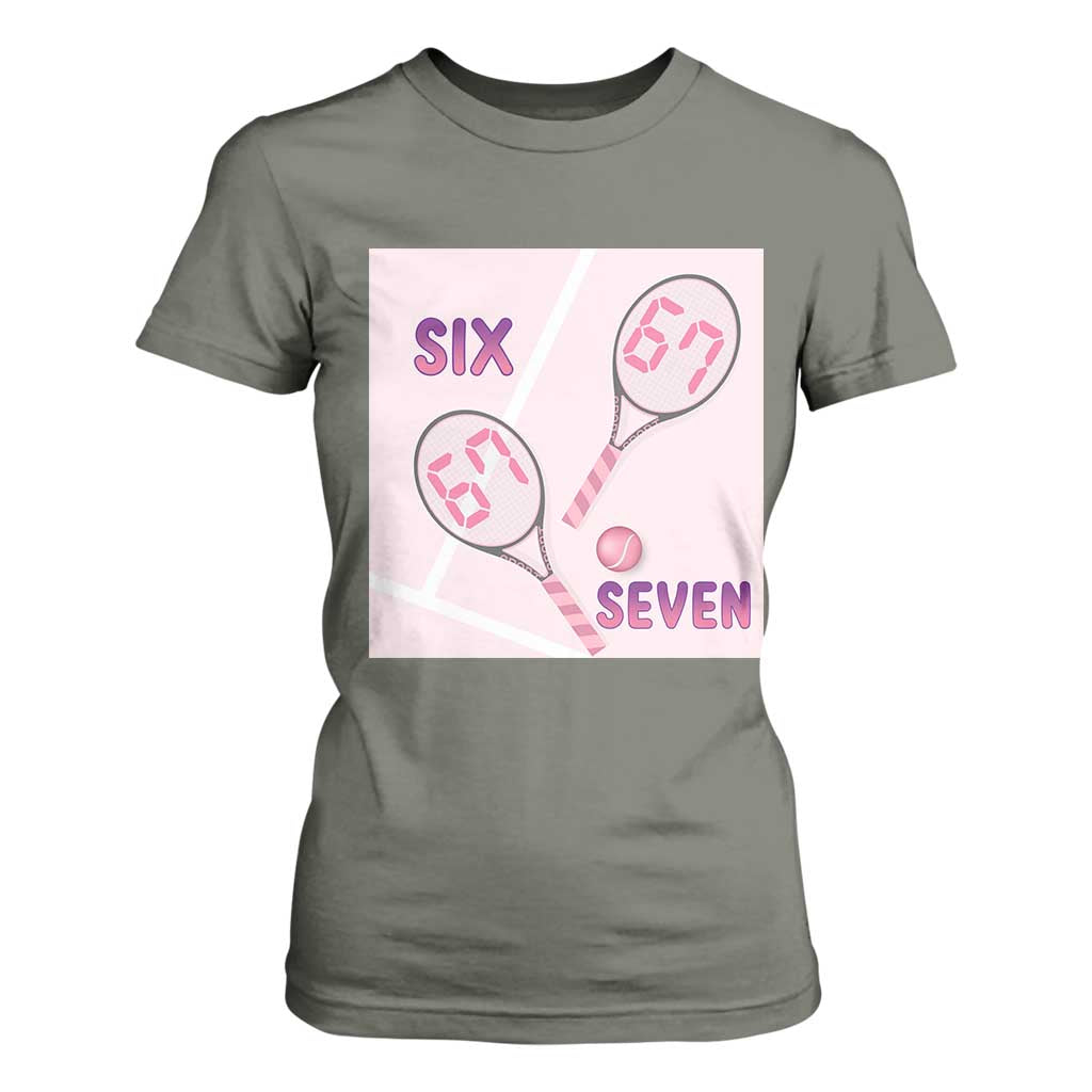 Funny Six Seven Tennis Meme T Shirt For Women Valentine For Women TS12 Military Green Print Your Wear