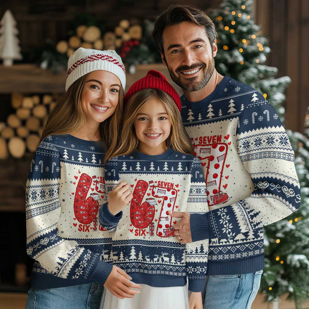 Six Seven Tennis Meme Ugly Christmas Sweater Funny Gen Alpha Valentine TS12 Beige Navy Print Your Wear