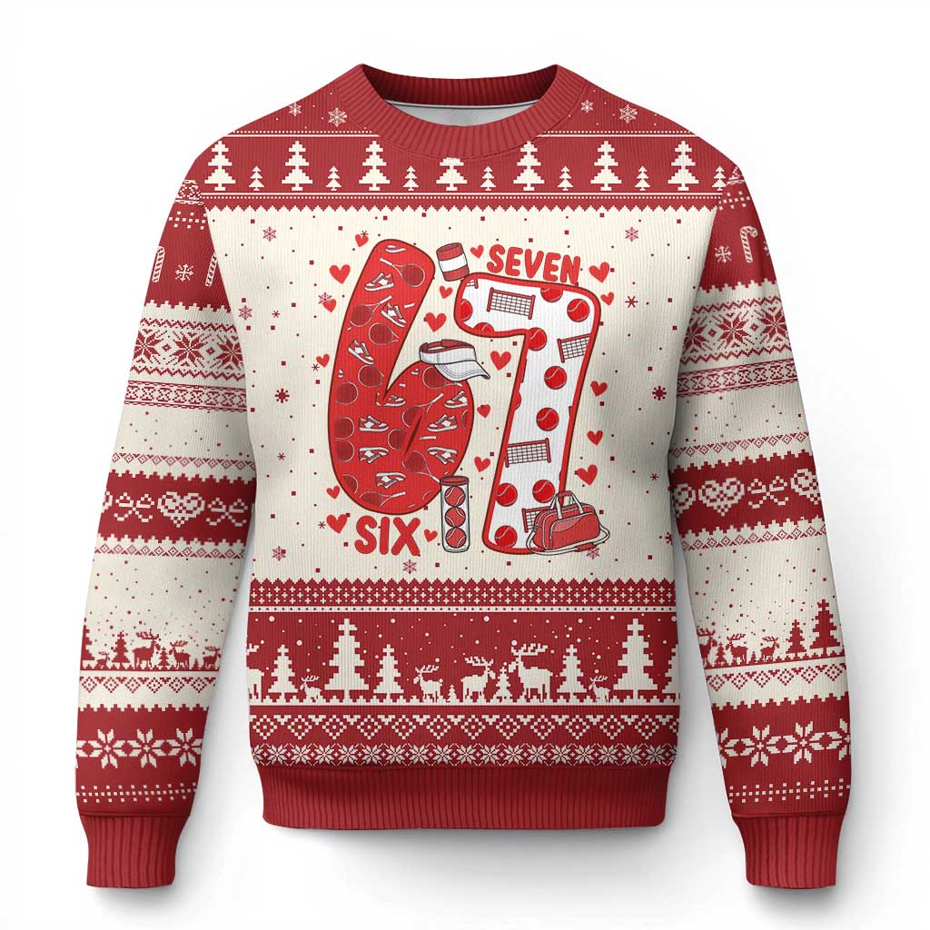 Six Seven Tennis Meme Ugly Christmas Sweater Funny Gen Alpha Valentine TS12 Beige Red Print Your Wear