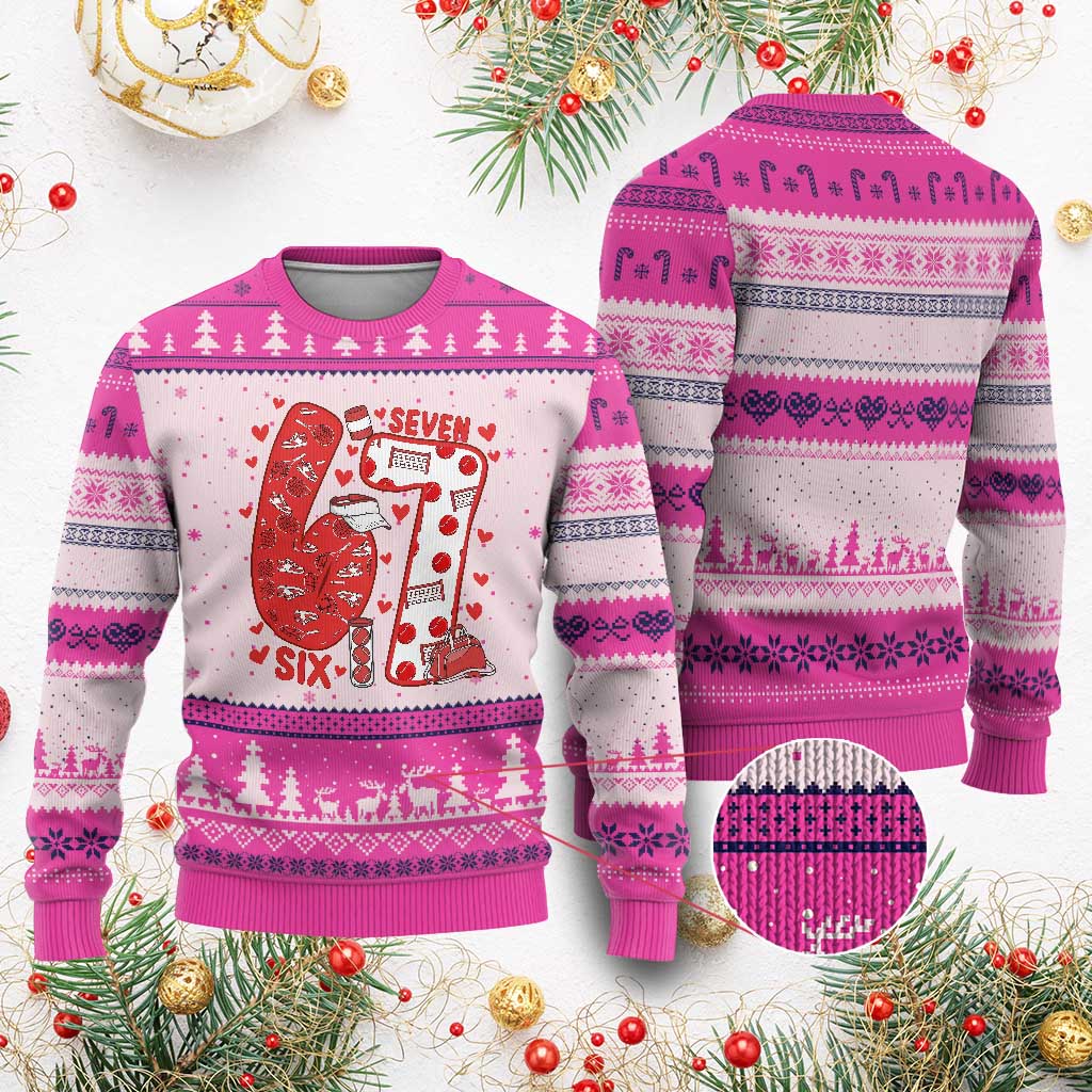 Six Seven Tennis Meme Ugly Christmas Sweater Funny Gen Alpha Valentine TS12 Hot Pink Print Your Wear