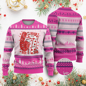 Six Seven Tennis Meme Ugly Christmas Sweater Funny Gen Alpha Valentine TS12 Hot Pink Print Your Wear
