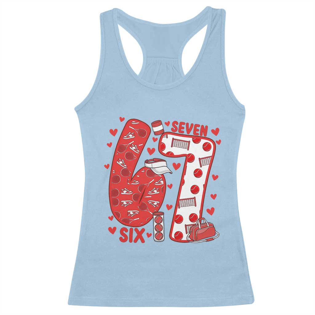 Six Seven Tennis Meme Racerback Tank Top Funny Gen Alpha Valentine TS12 Light Blue Print Your Wear