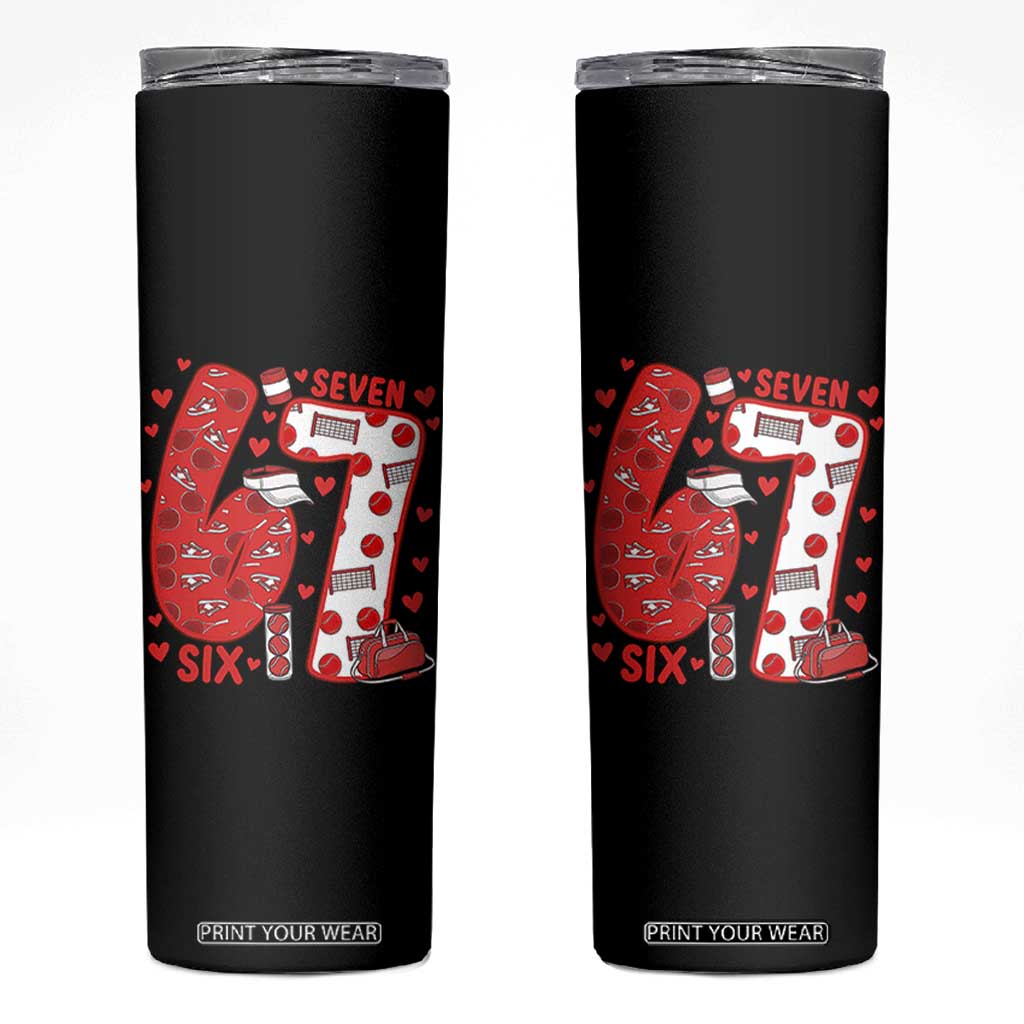 Six Seven Tennis Meme Skinny Tumbler Funny Gen Alpha Valentine TS12 Black Print Your Wear