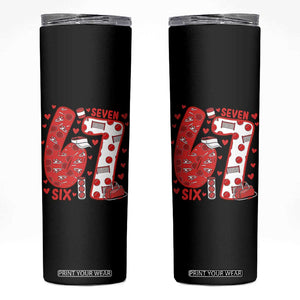 Six Seven Tennis Meme Skinny Tumbler Funny Gen Alpha Valentine TS12 Black Print Your Wear