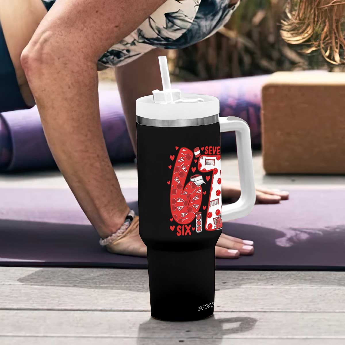 Six Seven Tennis Meme Tumbler With Handle Funny Gen Alpha Valentine TS12 Print Your Wear