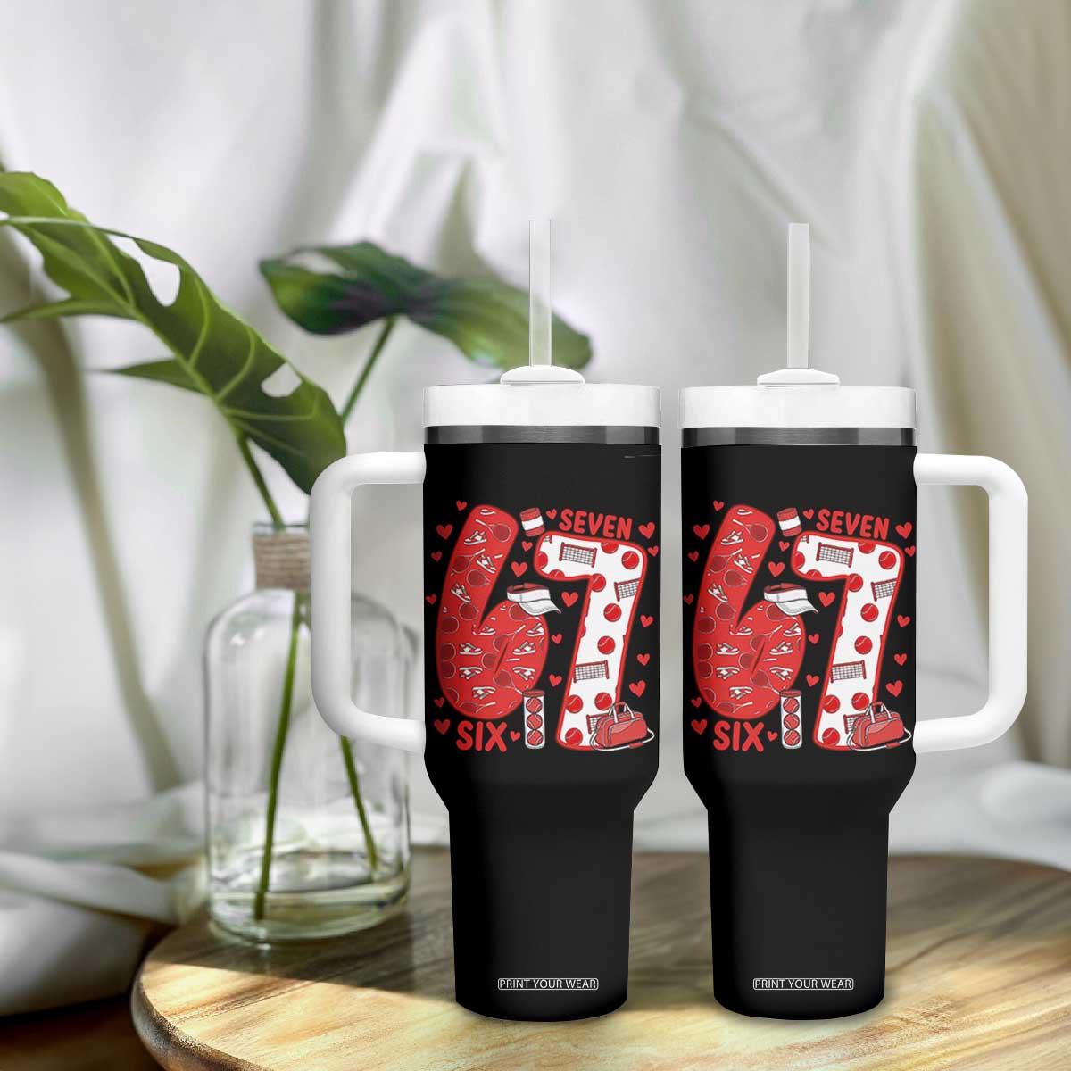 Six Seven Tennis Meme Tumbler With Handle Funny Gen Alpha Valentine TS12 Print Your Wear