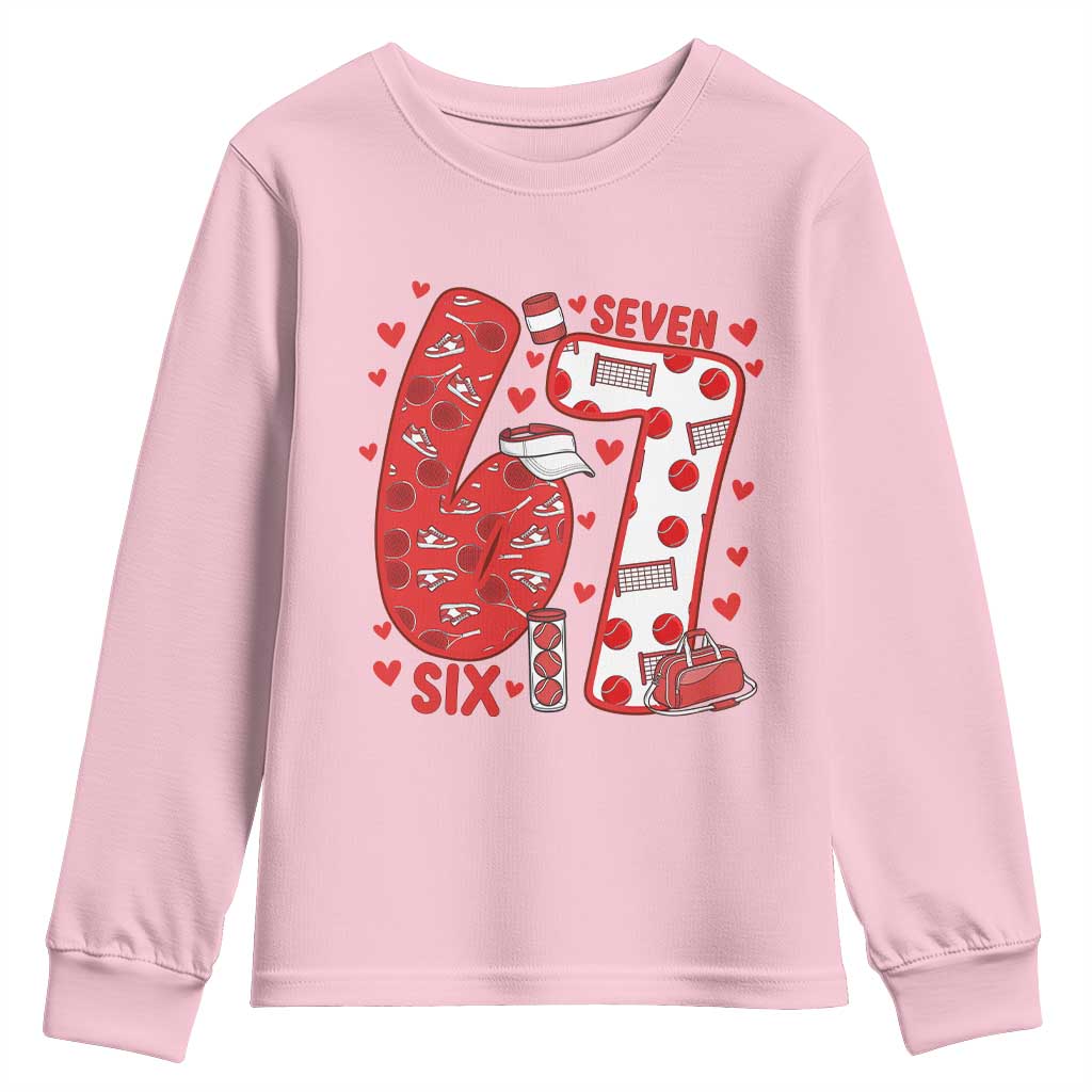 Six Seven Tennis Meme Youth Sweatshirt Funny Gen Alpha Valentine TS12 Light Pink Print Your Wear