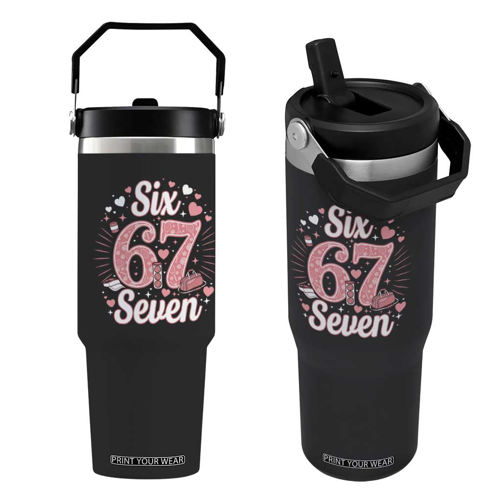 Funny Six Seven Tennis Meme Flip Straw Tumbler Gen Z Valentine TS12 One Size: 30 oz Black Print Your Wear