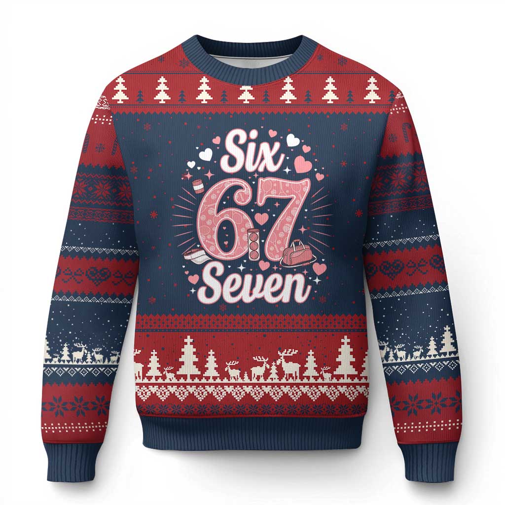 Funny Six Seven Tennis Meme Ugly Christmas Sweater Gen Z Valentine TS12 Navy Red Print Your Wear