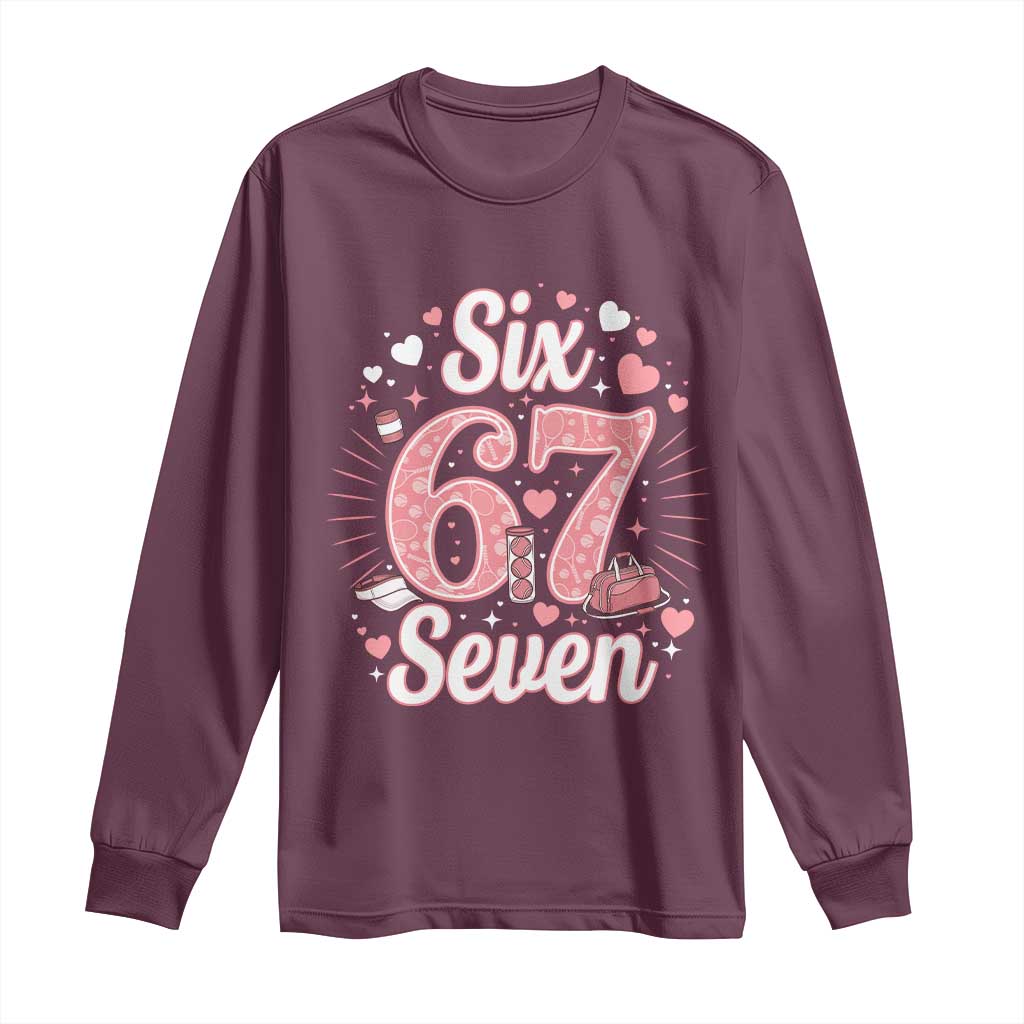 Funny Six Seven Tennis Meme Long Sleeve Shirt Gen Z Valentine TS12 Maroon Print Your Wear