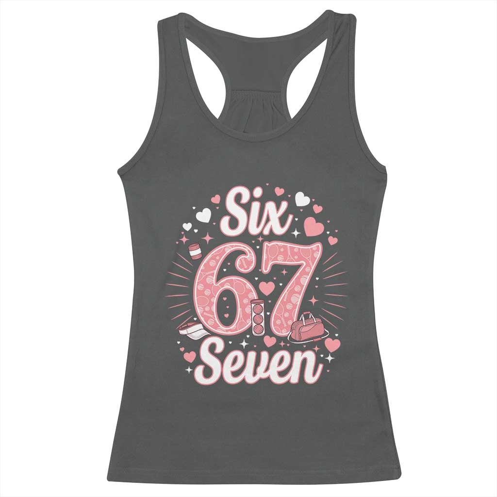 Funny Six Seven Tennis Meme Racerback Tank Top Gen Z Valentine TS12 Dark Heather Print Your Wear