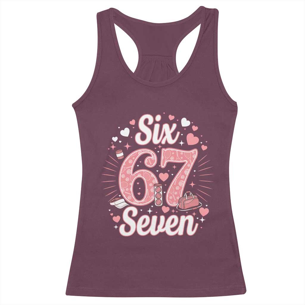 Funny Six Seven Tennis Meme Racerback Tank Top Gen Z Valentine TS12 Maroon Print Your Wear