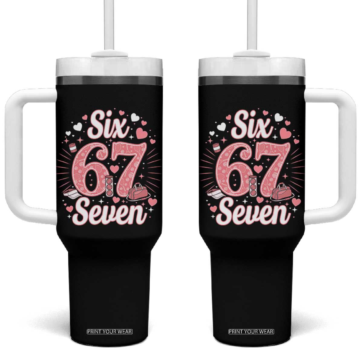 Funny Six Seven Tennis Meme Tumbler With Handle Gen Z Valentine TS12 One Size: 40 oz Black Print Your Wear