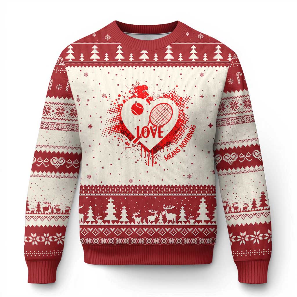 Love Means Nothing To A Tennis Player Ugly Christmas Sweater Valentines Day Gift TS12 Beige Red Print Your Wear