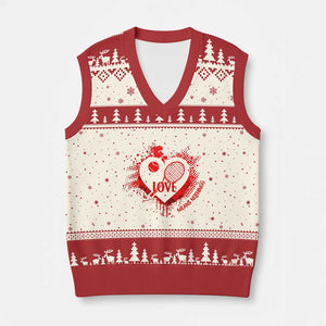 Love Means Nothing To A Tennis Player V-Neck Knit Sweater Vest Valentines Day Gift TS12 Beige Red Print Your Wear