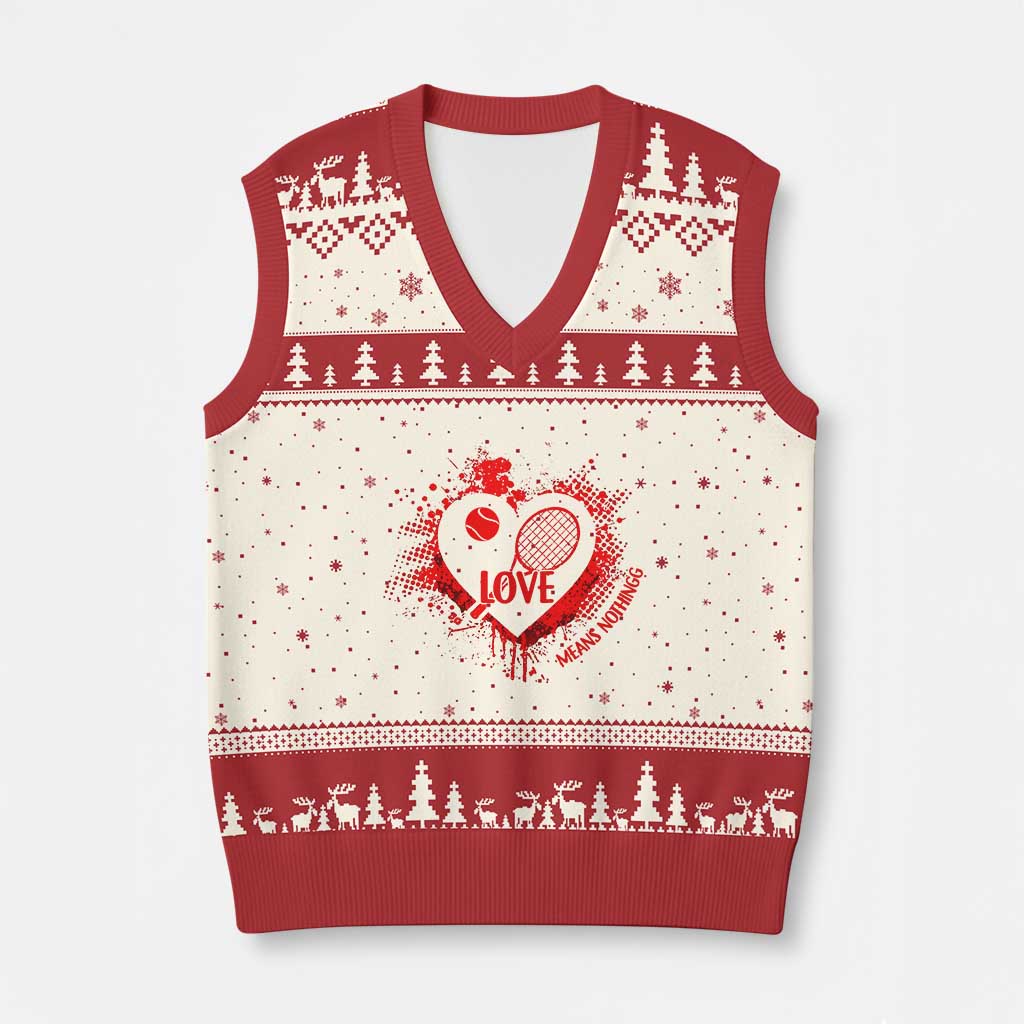 Love Means Nothing To A Tennis Player V-Neck Knit Sweater Vest Valentines Day Gift TS12 Beige Red Print Your Wear