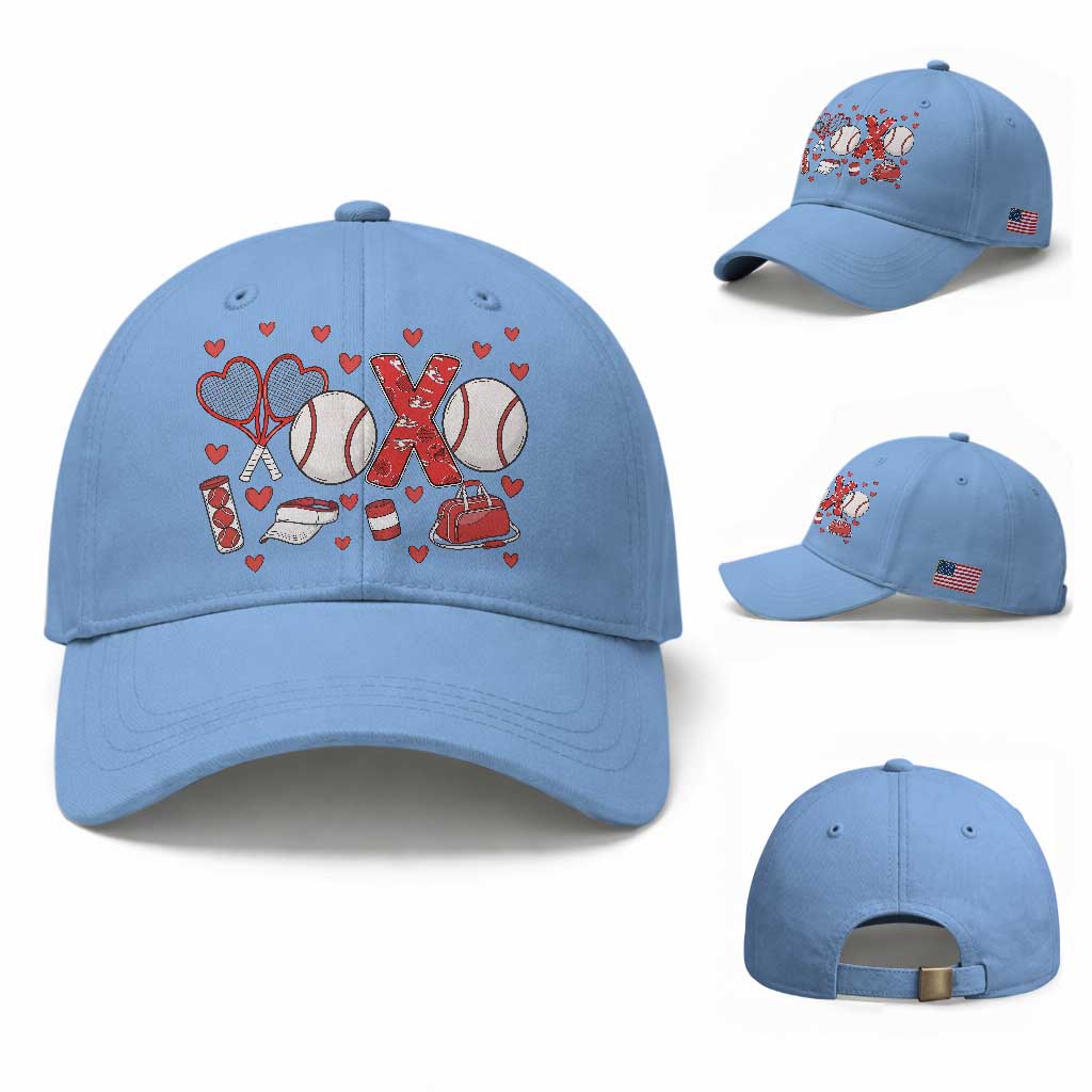 Cute XOXO Tennis Player Baseball Cap Valentines Tennis Gift TS12 Baseball Cap Universal Fit Light Blue Print Your Wear
