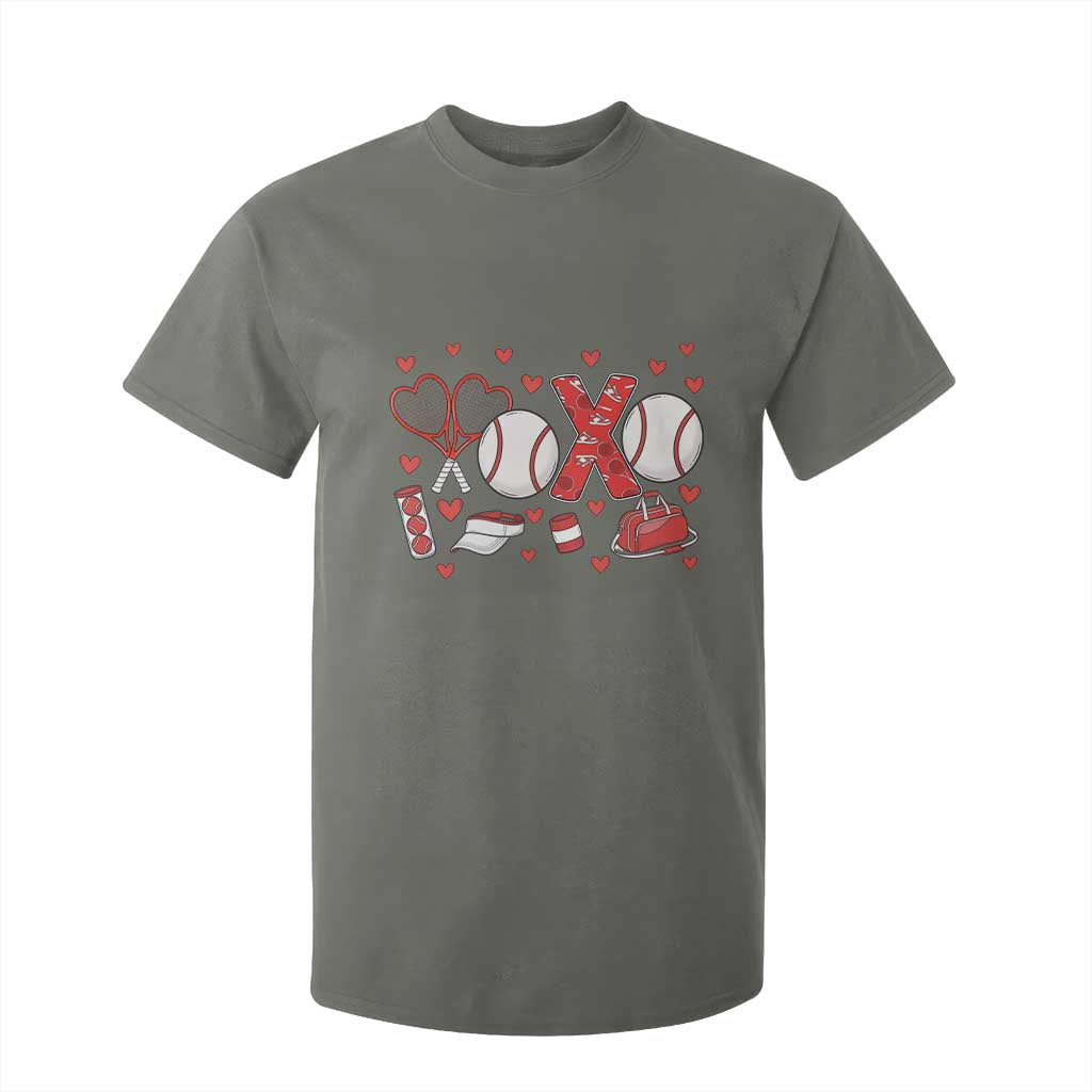 Cute XOXO Tennis Player T Shirt For Kid Valentines Tennis Gift TS12 Military Green Print Your Wear
