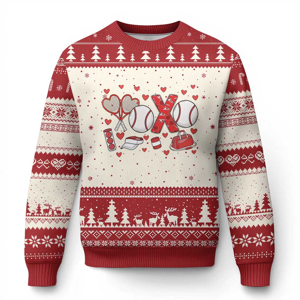 Cute XOXO Tennis Player Ugly Christmas Sweater Valentines Tennis Gift TS12 Beige Red Print Your Wear
