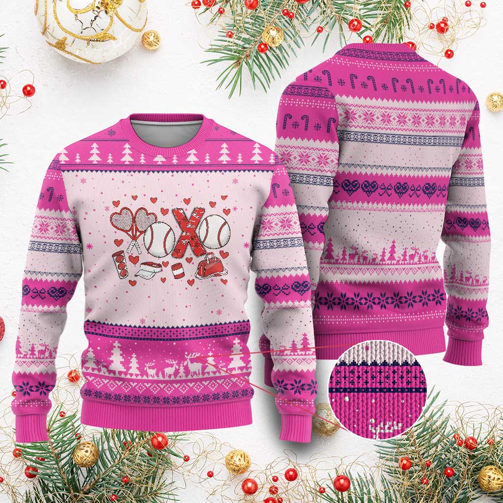 Cute XOXO Tennis Player Ugly Christmas Sweater Valentines Tennis Gift TS12 Hot Pink Print Your Wear