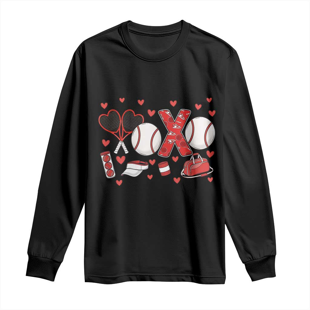 Cute XOXO Tennis Player Long Sleeve Shirt Valentines Tennis Gift TS12 Black Print Your Wear