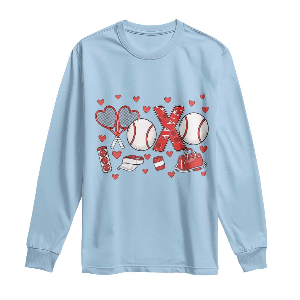 Cute XOXO Tennis Player Long Sleeve Shirt Valentines Tennis Gift TS12 Light Blue Print Your Wear