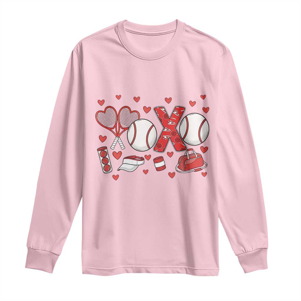 Cute XOXO Tennis Player Long Sleeve Shirt Valentines Tennis Gift TS12 Light Pink Print Your Wear