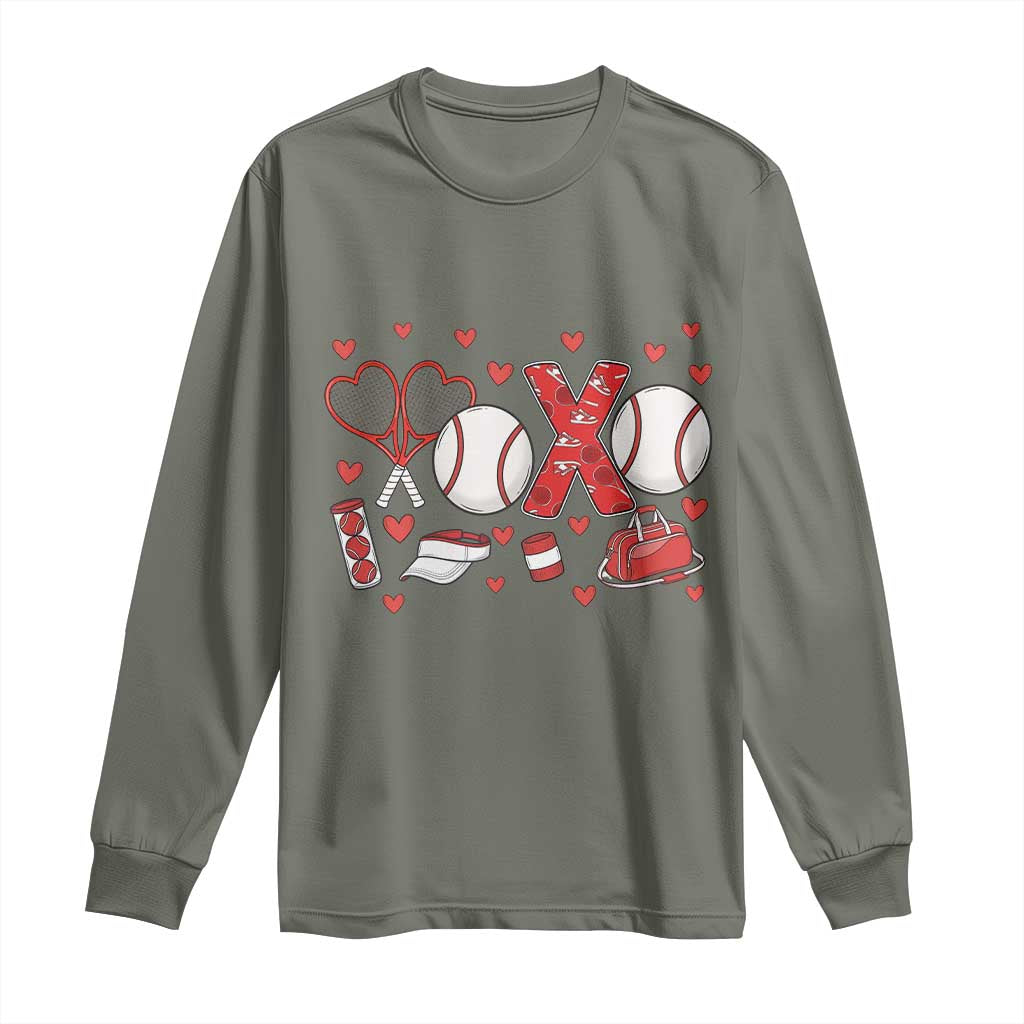 Cute XOXO Tennis Player Long Sleeve Shirt Valentines Tennis Gift TS12 Military Green Print Your Wear