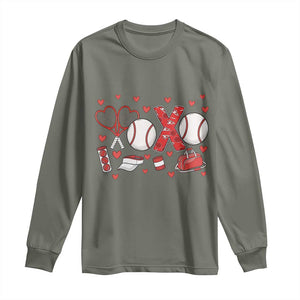 Cute XOXO Tennis Player Long Sleeve Shirt Valentines Tennis Gift TS12 Military Green Print Your Wear