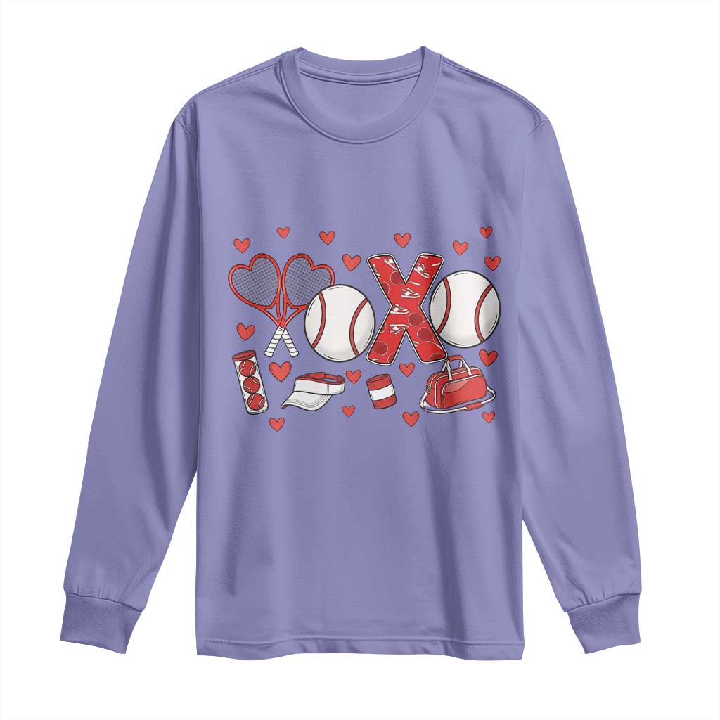 Cute XOXO Tennis Player Long Sleeve Shirt Valentines Tennis Gift TS12 Violet Print Your Wear