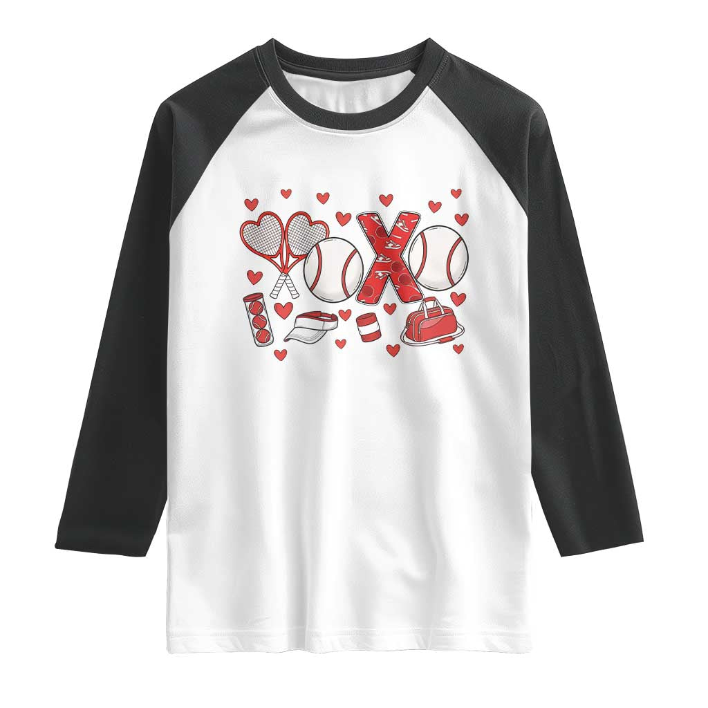 Cute XOXO Tennis Player Raglan Shirt Valentines Tennis Gift TS12 White Black Print Your Wear