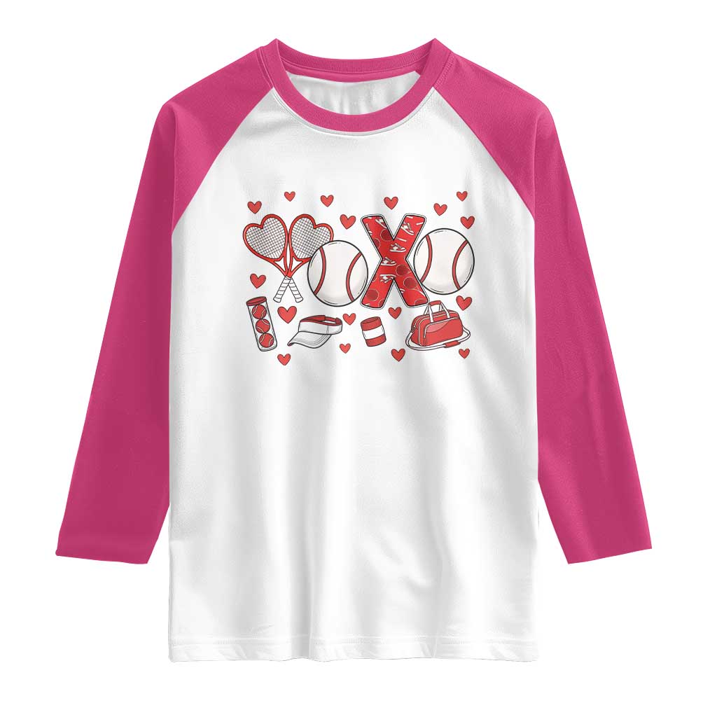 Cute XOXO Tennis Player Raglan Shirt Valentines Tennis Gift TS12 White Heliconia Print Your Wear