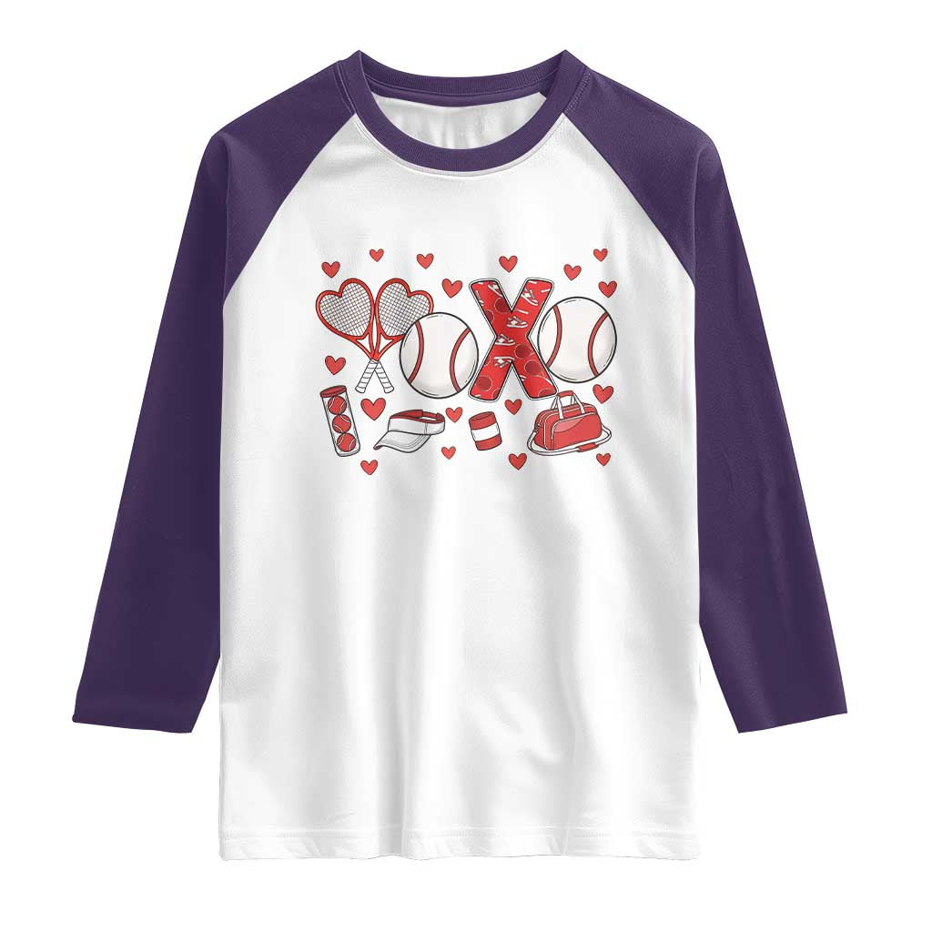 Cute XOXO Tennis Player Raglan Shirt Valentines Tennis Gift TS12 White Purple Print Your Wear