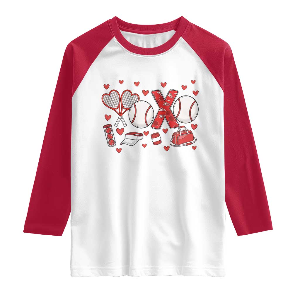 Cute XOXO Tennis Player Raglan Shirt Valentines Tennis Gift TS12 White Red Print Your Wear