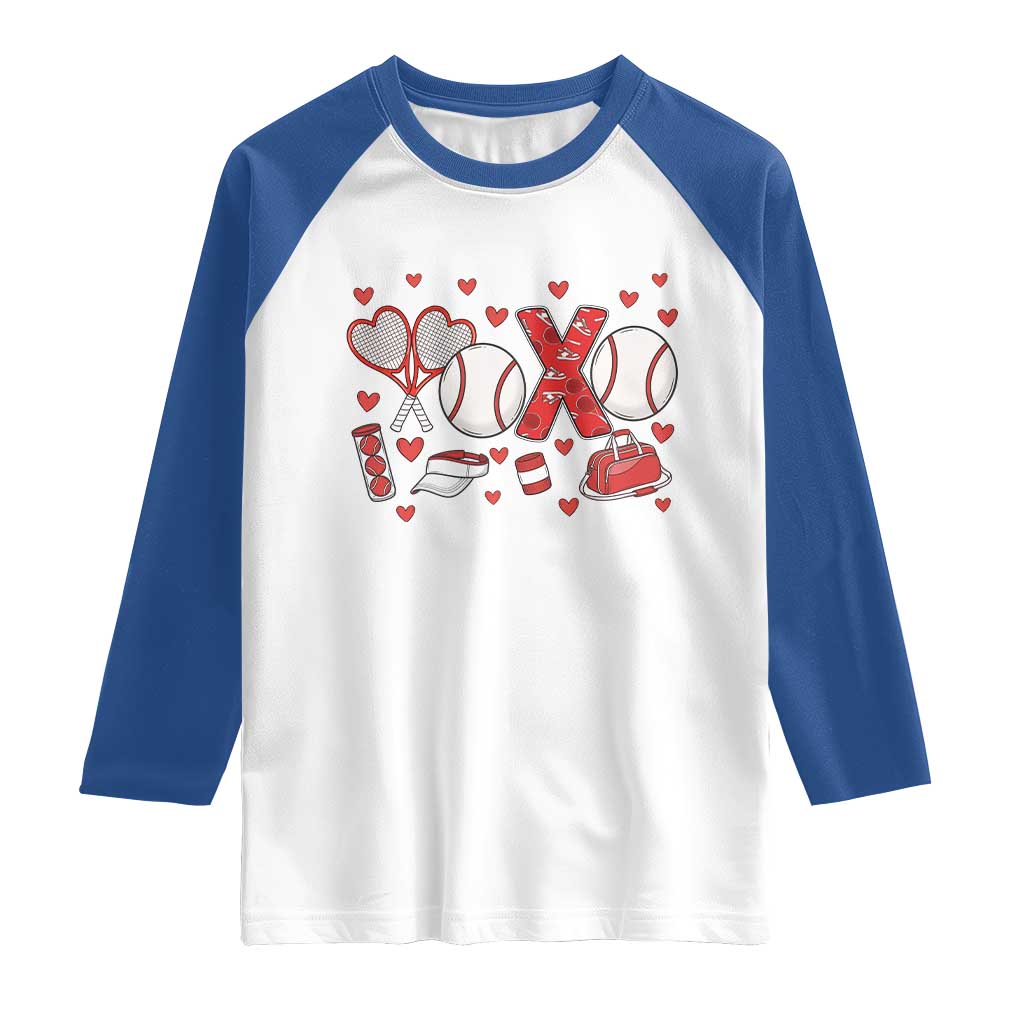 Cute XOXO Tennis Player Raglan Shirt Valentines Tennis Gift TS12 White Royal Print Your Wear
