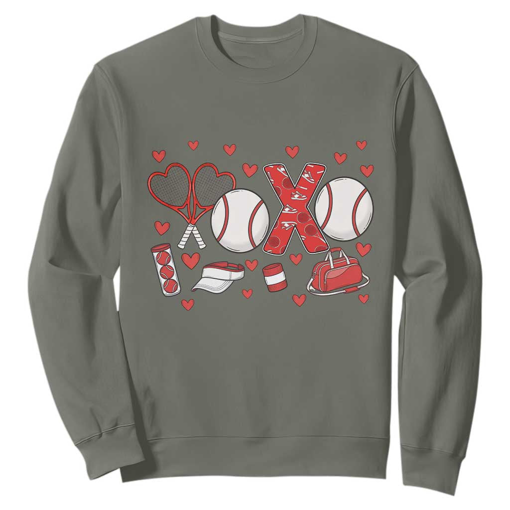 Cute XOXO Tennis Player Sweatshirt Valentines Tennis Gift TS12 Military Green Print Your Wear