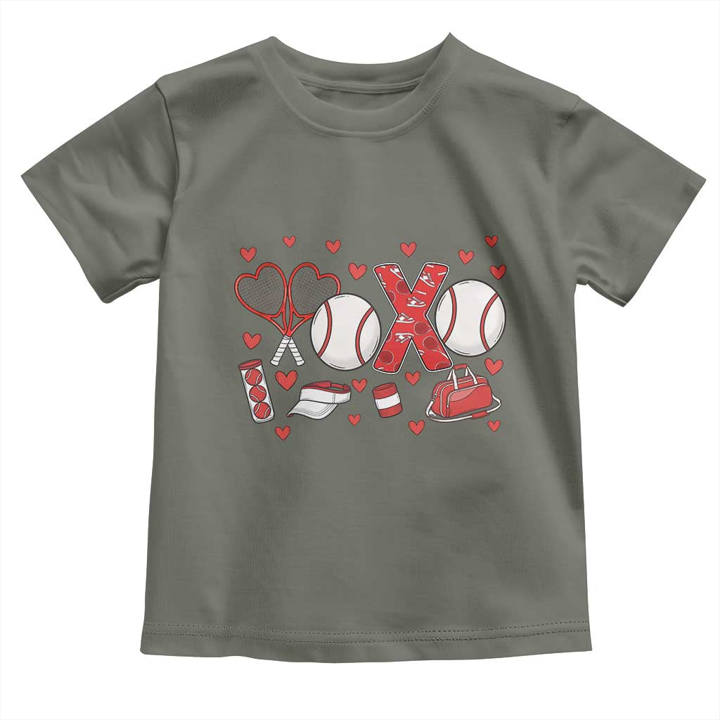 Cute XOXO Tennis Player Toddler T Shirt Valentines Tennis Gift TS12 Military Green Print Your Wear