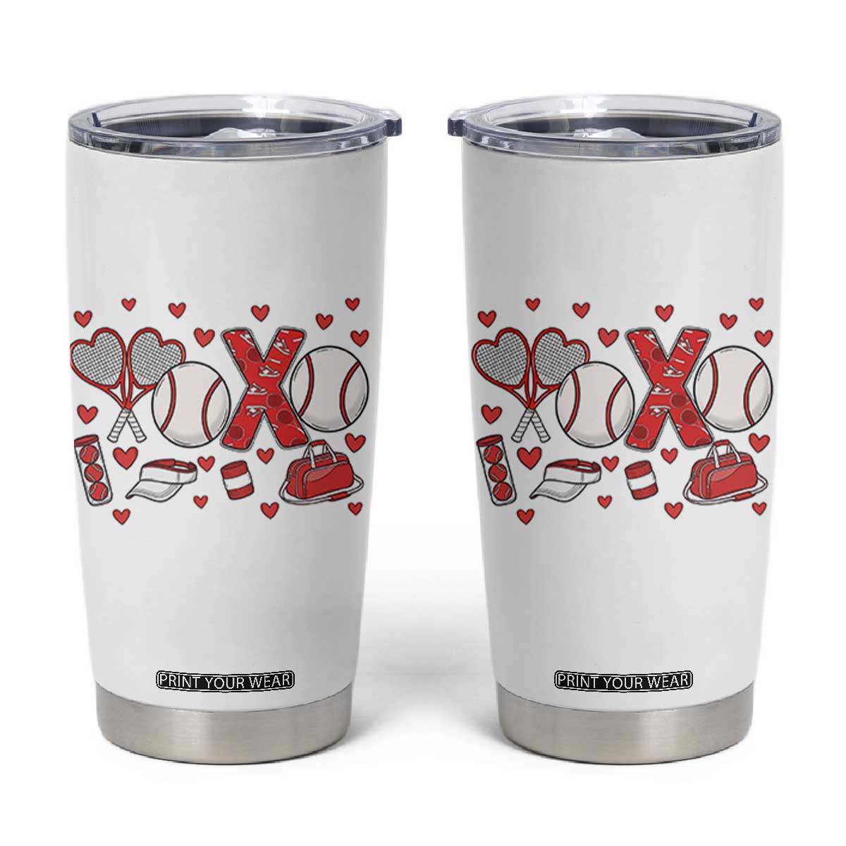 Cute XOXO Tennis Player Tumbler Cup Valentines Tennis Gift TS12 White Print Your Wear