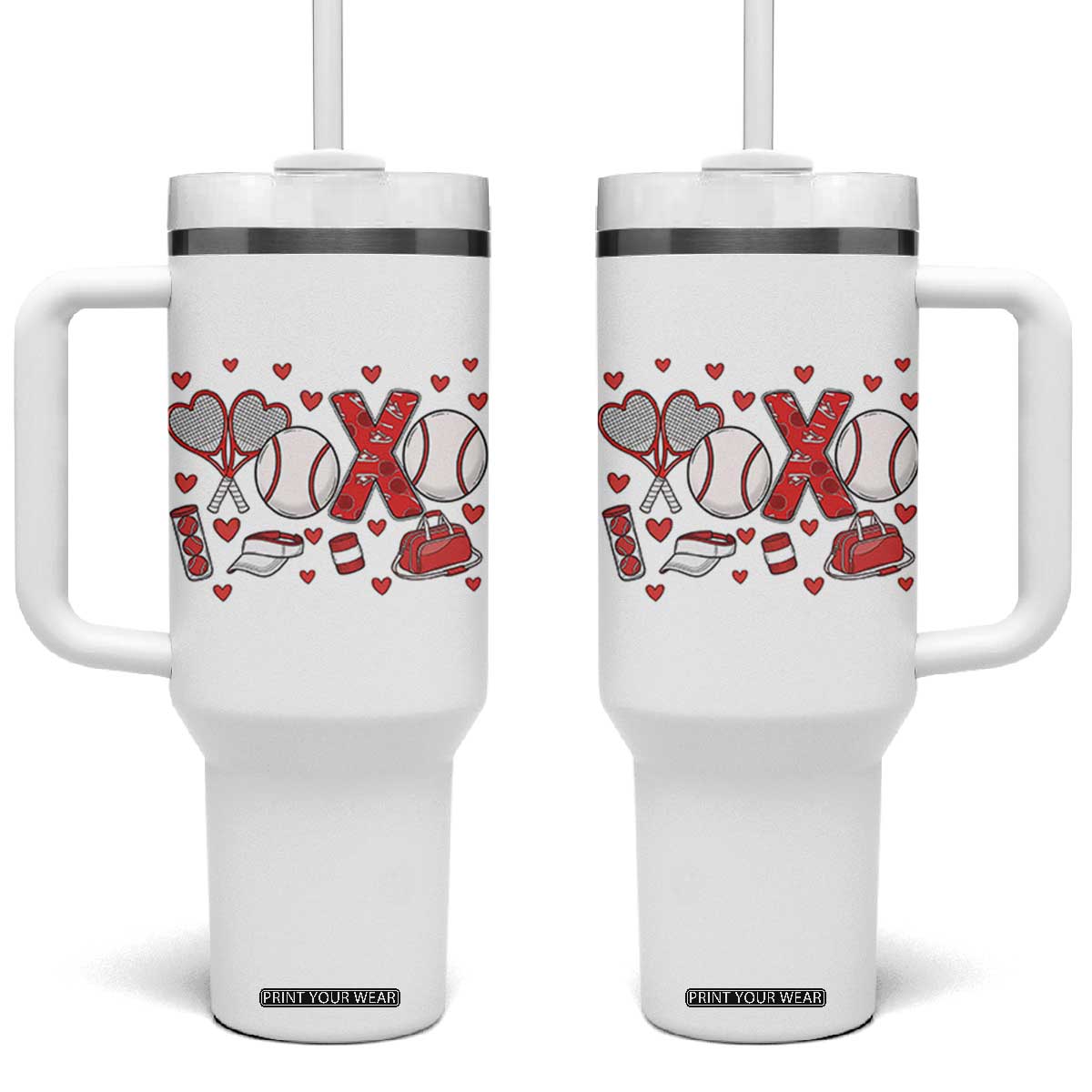 Cute XOXO Tennis Player Tumbler With Handle Valentines Tennis Gift TS12 One Size: 40 oz White Print Your Wear