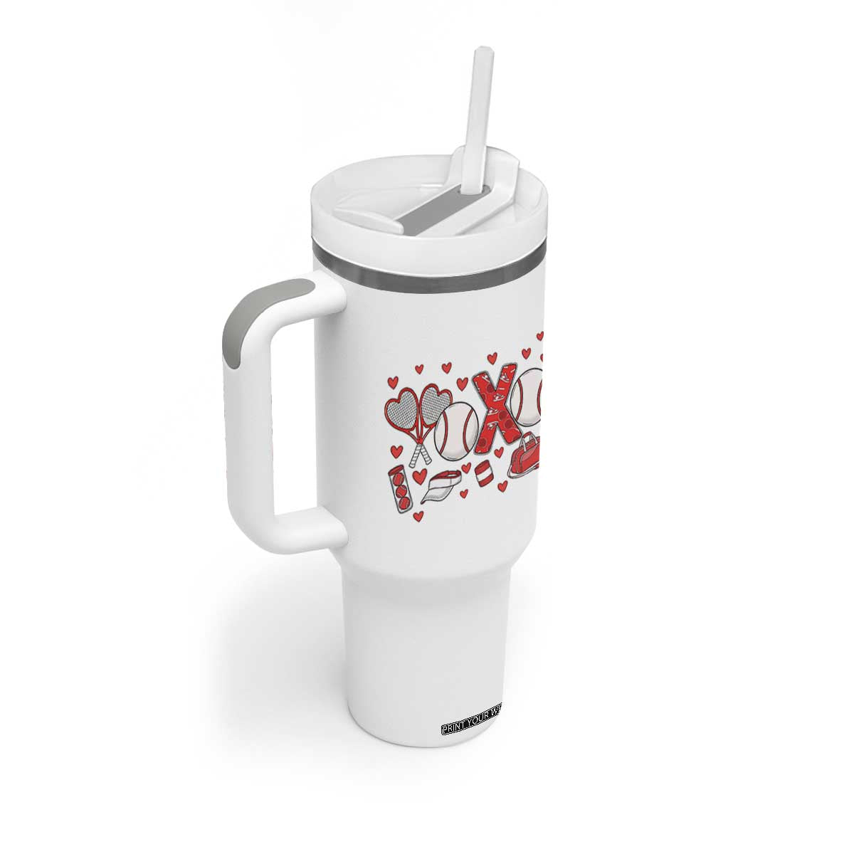 Cute XOXO Tennis Player Tumbler With Handle Valentines Tennis Gift TS12 Print Your Wear