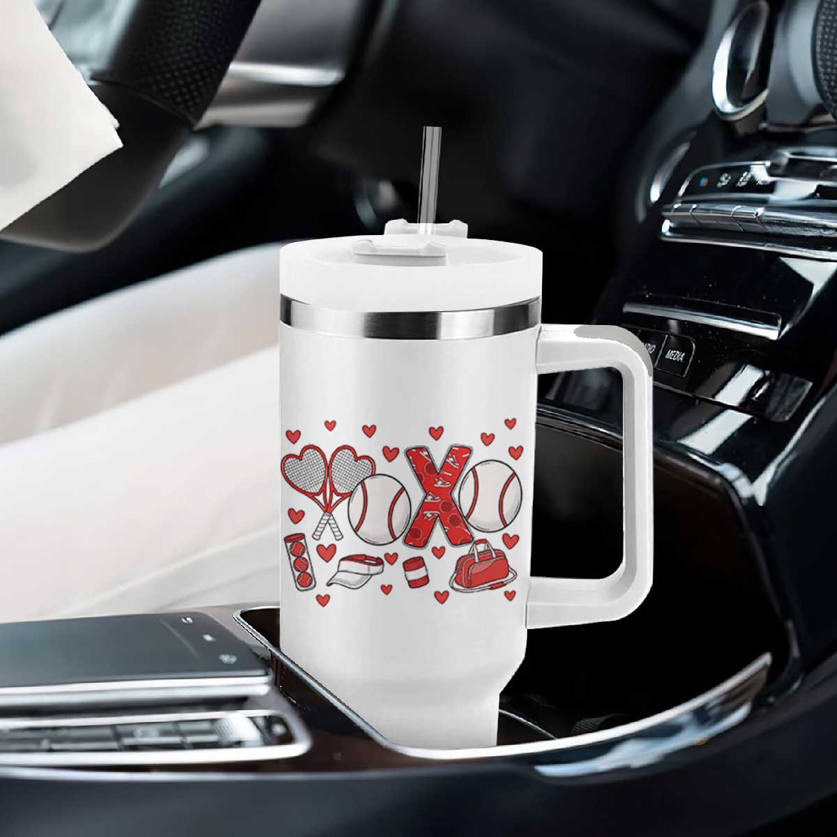 Cute XOXO Tennis Player Tumbler With Handle Valentines Tennis Gift TS12 Print Your Wear