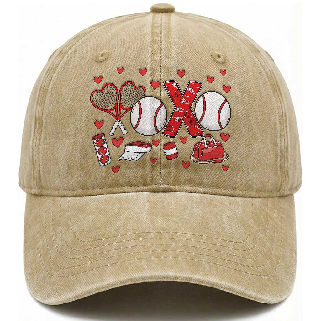 Cute XOXO Tennis Player Washed Cotton Baseball Cap Valentines Tennis Gift TS12 Print Your Wear