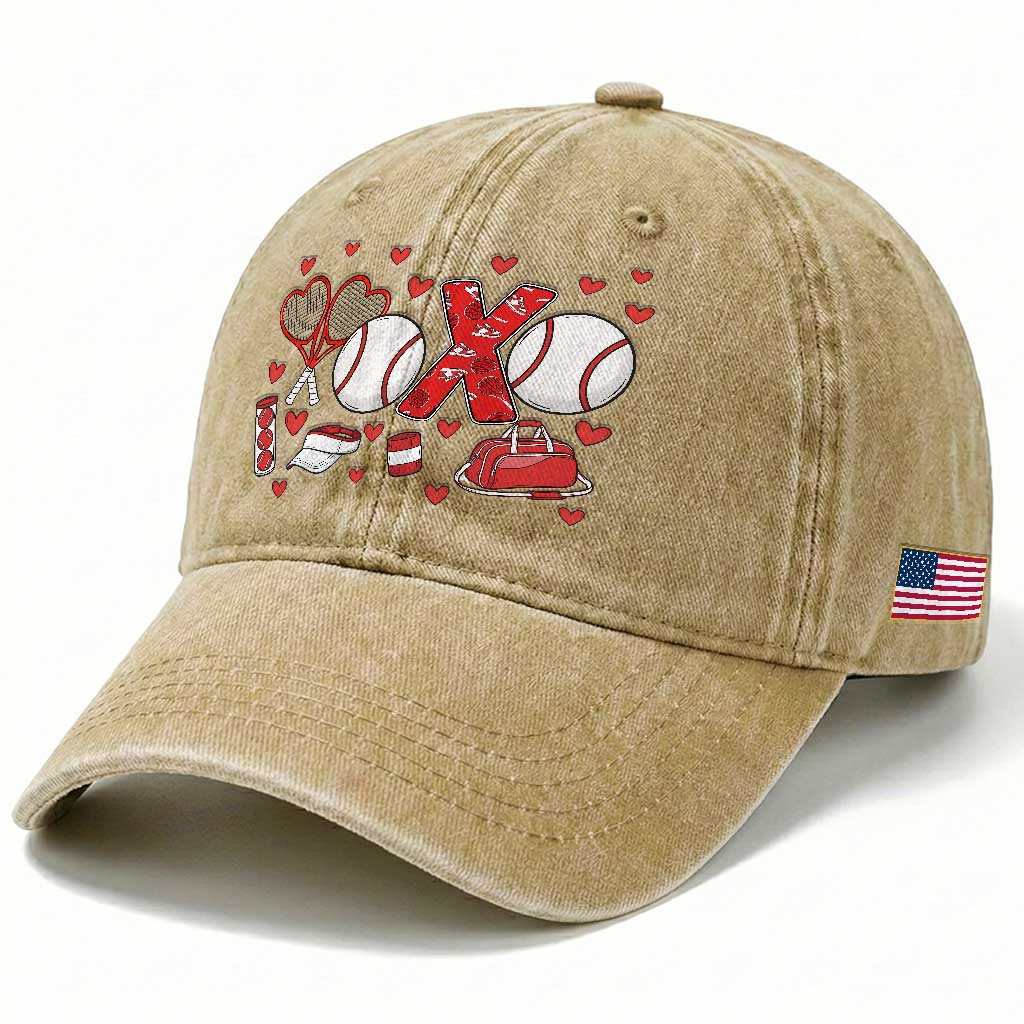 Cute XOXO Tennis Player Washed Cotton Baseball Cap Valentines Tennis Gift TS12 Print Your Wear