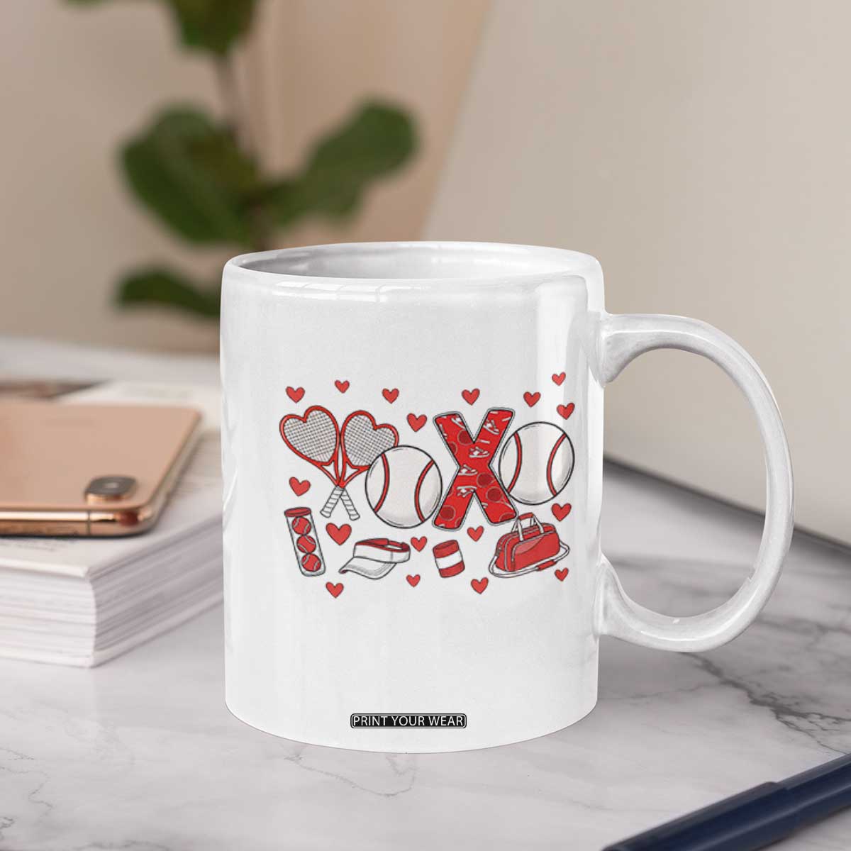 Cute XOXO Tennis Player Coffee Mug Valentines Tennis Gift TS12 Print Your Wear