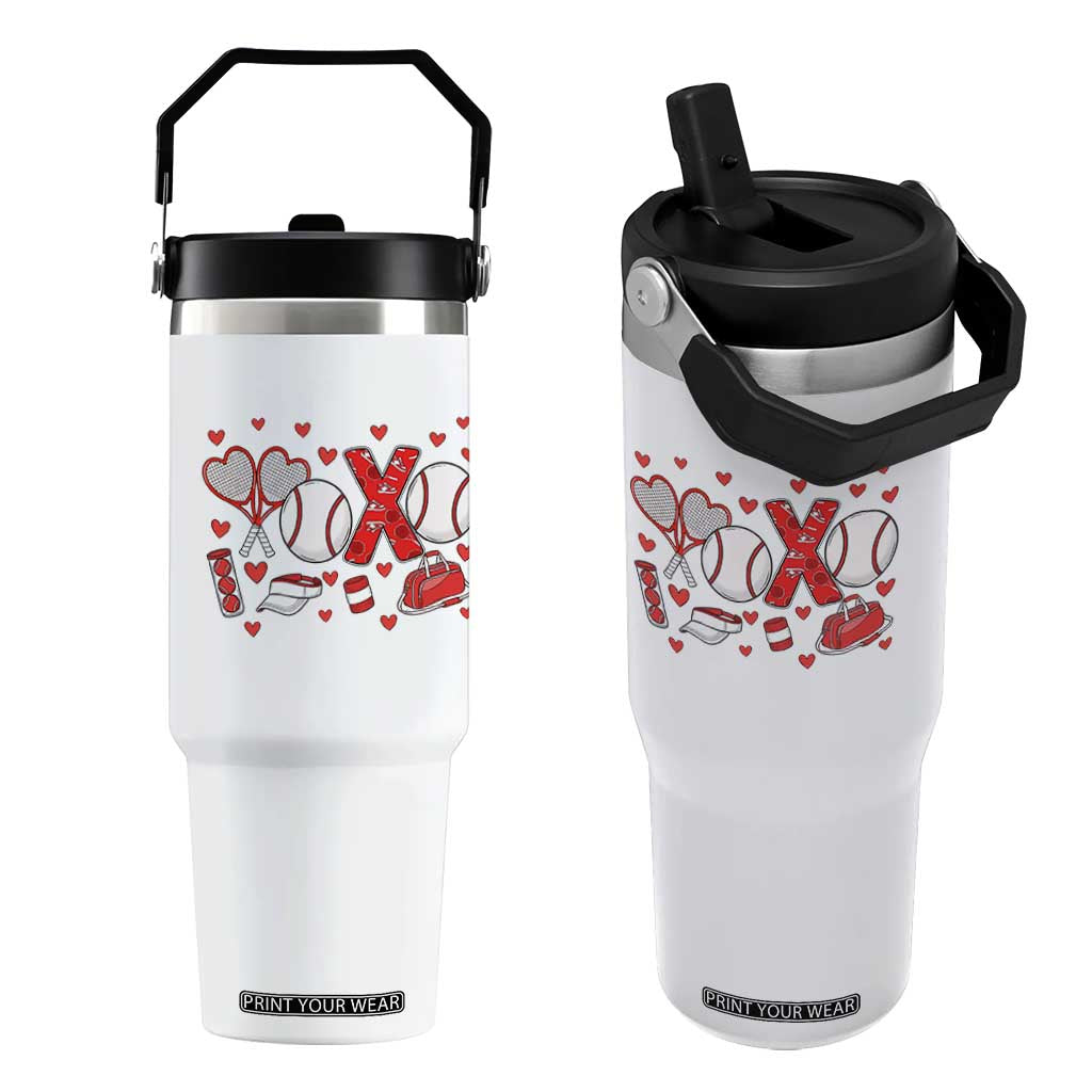 Cute XOXO Tennis Player Flip Straw Tumbler Valentines Tennis Gift TS12 One Size: 30 oz White Print Your Wear